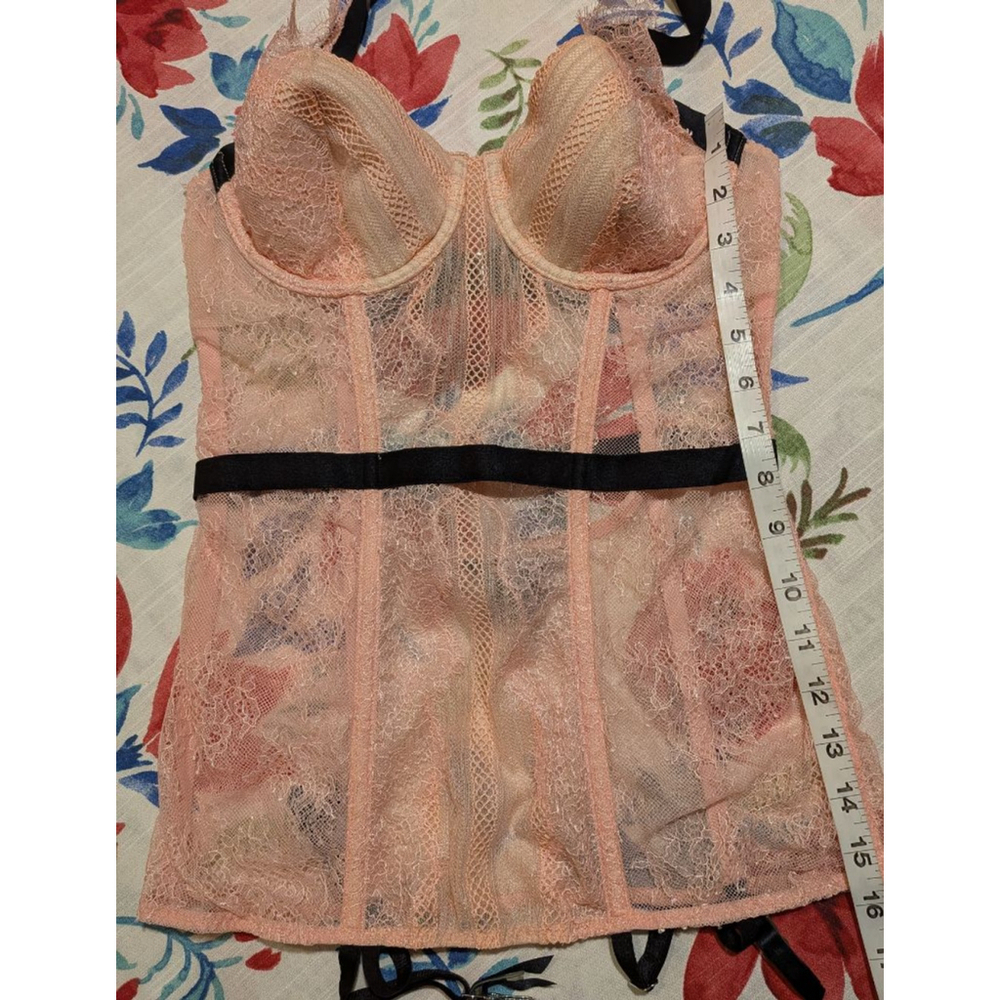 Women's Victoria's Secret Pink Lace Bustier 34B with Black Accents - Picture 4 of 7